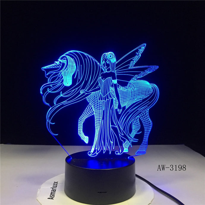 3D Unicorn and Girl Night Light